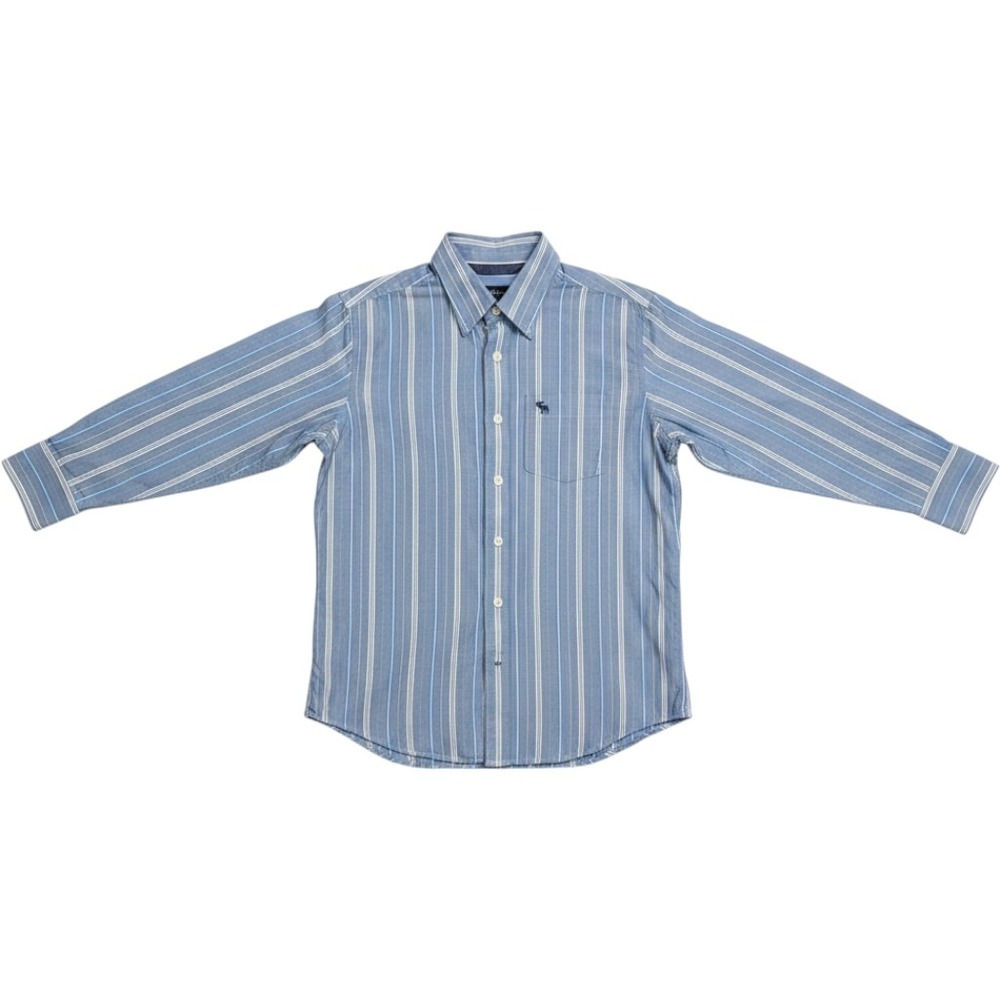 VTG Abercrombie Mens XL Blue White Striped Cotton Long Sleeve Button Down Shirt